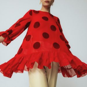 Blusa de Invitada Lolita Small Rojo Gasa Lunar.