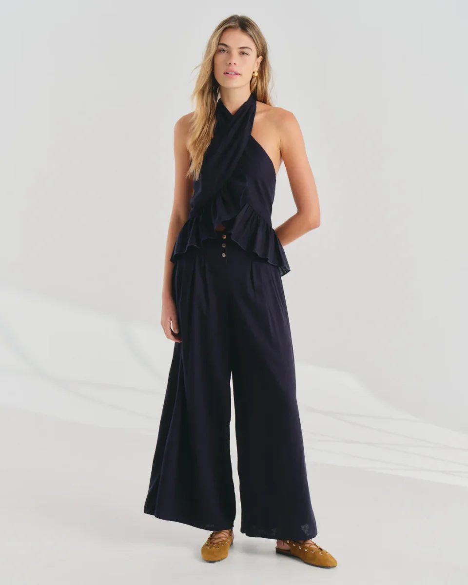 Pantalon con lino y botones Karime