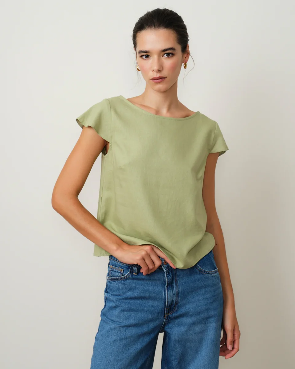 Blusa con lino manga hoja Alina - Imagen 2