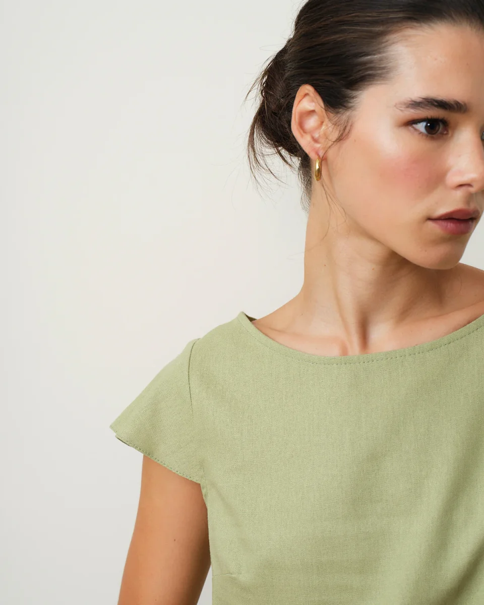 Blusa con lino manga hoja Alina - Imagen 4