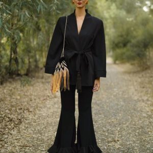 Pantalón con volantes de invitada negro